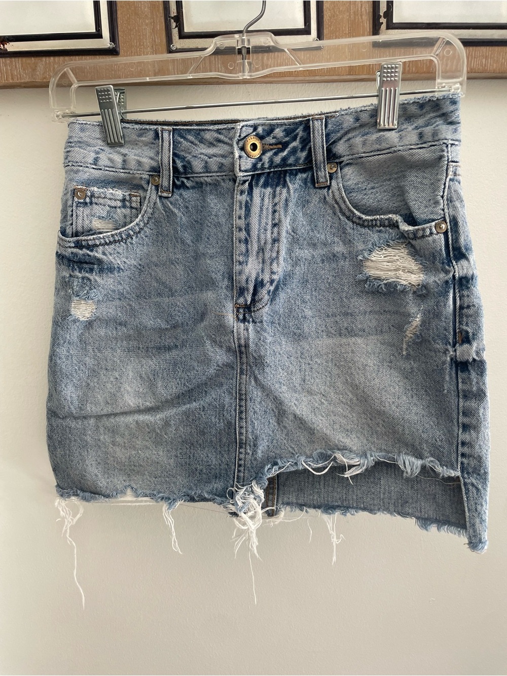 pistola Light Blue Distressed Denim Mini Skirt